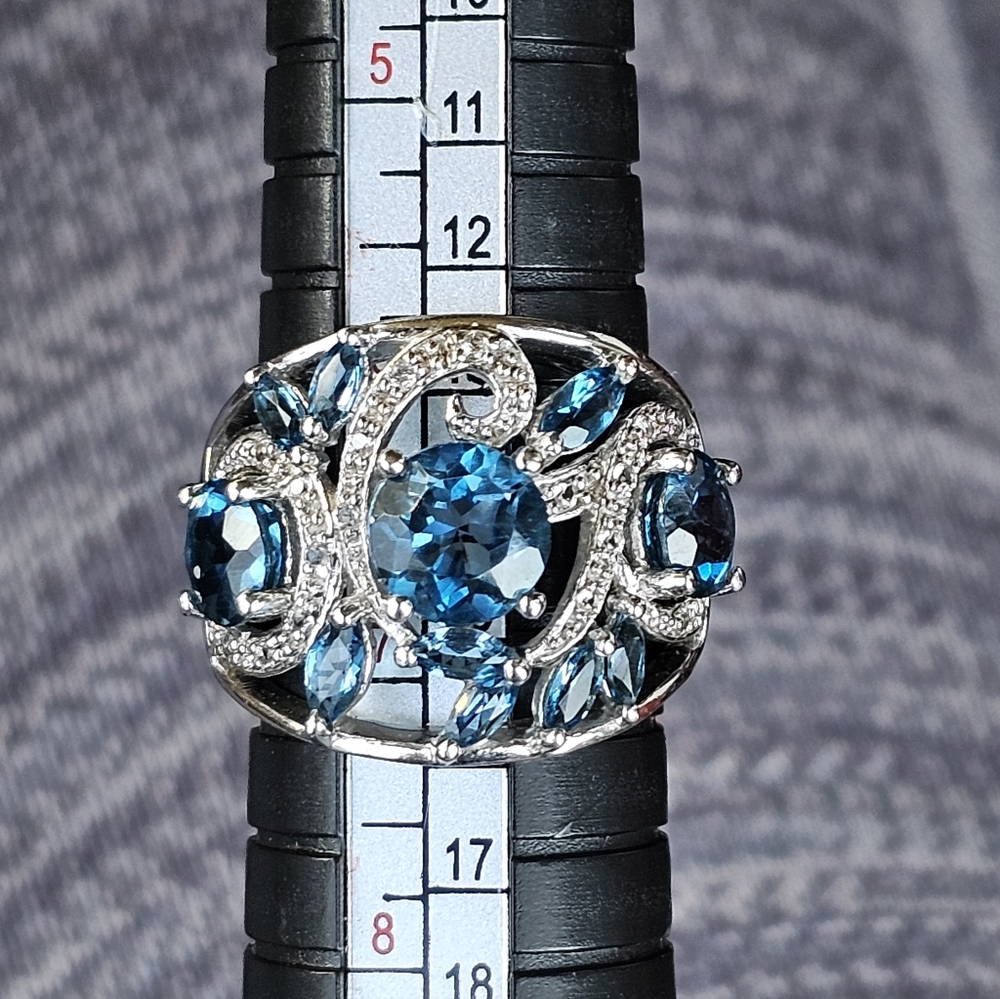Natural London Blue Topaz Ring Rhodium Sterling Silver Size 7! New - Picture 12 of 13